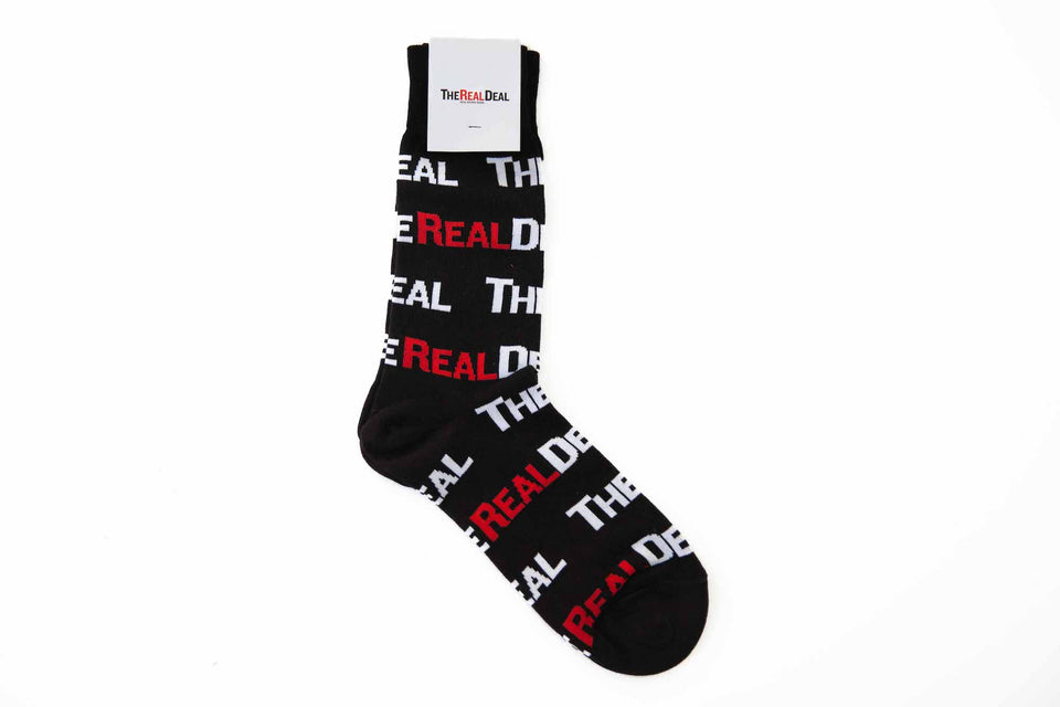 The Real Deal Black Socks - Large Text